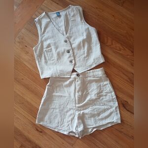 Cream Vest and Shorts Set